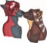  alliieennss beige_countershading bipedal black_countershading black_eyes black_fur black_nose blue_sclera brown_eyes brown_fur brown_hair bust bust_portrait countershading couple cute duo ear_fluff female fur hair leaning leaning_forward male mammal marker_(art) marten mustelid nose_bump nose_to_nose plain_background red_fur red_hair reverse_countershading rydian side_view signature smile standing tan_fur traditional_media unknown_artist white_background white_sclera 