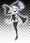  background bare_shoulders boots breasts chandelure checkered crystal detached_sleeves hat high_heels lavender_hair moemon orange_eyes personification pokemon pokemon_(game) pokemon_bw purple_hair shanderaa shiratsuki shoes short_hair sleeves_past_wrists smile standing_on_one_leg thigh_boots thighhighs yellow_eyes 