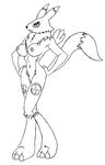  breasts canine claws digimon female fox inks pussy renamon solo standing tail unknown_artist 