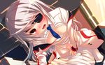  blood blush cum cum_in_pussy eyepatch guided_penetration highres hinasaki_you infinite_stratos laura_bodewig long_hair open_mouth penis red_eyes sex silver_hair sitting sitting_on_person solo_focus tears vaginal virgin 