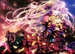  aqua_eyes bow dress flower frills hair_bow hair_flower hair_ornament long_hair megurine_luka petals pink_hair rose rose_petals smile solo very_long_hair vocaloid yellow_flower yellow_rose yutif 