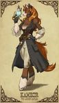  background_pattern cleavage coat collar corset equine female fishnet for_science! goggles gun hooves horse kamber pocket_watch ray_gun solo steampunk weapon west 