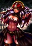  abs armor bikini_armor boken_fantasy breasts claudette_(queen's_blade) cleavage electricity green_eyes hair_ornament highres jewelry large_breasts legs long_hair queen's_blade red_hair ring solo sword thighs underboob weapon 