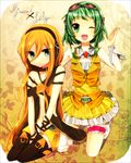  bad_id bad_pixiv_id blonde_hair blue_eyes boots goggles goggles_on_head green_eyes green_hair gumi headphones highres lily_(vocaloid) long_hair manio multiple_girls navel one_eye_closed short_hair skirt smile thigh_boots thighhighs vocaloid wrist_cuffs 