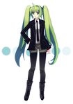  bad_id bad_pixiv_id black_legwear boots green_hair hatsune_miku legs legwear_under_shorts long_hair mzz necktie pantyhose shorts solo twintails very_long_hair vocaloid 