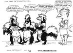  black_and_white cartoon chameleon desiree feral humour james_m_hardiman joke monochrome skunk spoof 