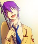  angel_beats! bad_id bad_pixiv_id closed_eyes kimura_shiki male_focus noda_(angel_beats!) pole polearm purple_hair school_uniform solo weapon 