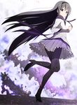  akemi_homura black_hair floating_hair hairband high_heels highres long_hair looking_back magical_girl mahou_shoujo_madoka_magica pantyhose running shoes solo yurito 