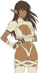  arshes_nei bastard!! breasts brown_hair cleavage dark_elf dark_skin elf fingerless_gloves gloves gus_(clarkii) large_breasts legs long_hair pointy_ears solo thighs 