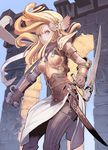  alteil armor artist_request blonde_hair dual_wielding gloves holding long_hair solo tonfa weapon 