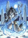  canine female goldenwolf magic mane_hair moon solo summoning tribal were wolf 
