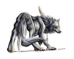  ambiguous_gender canine fang feather lyanti solo wolf 