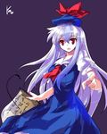  alphes_(style) blue_hair hat kamishirasawa_keine long_hair parody red_eyes scroll silver_hair simple_background solo style_parody touhou yetworldview_kaze 