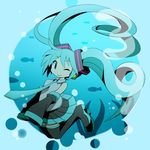  aqua_eyes aqua_hair bare_shoulders detached_sleeves floating_hair givuchoko hatsune_miku long_hair necktie one_eye_closed sleeves_past_wrists smile solo thighhighs twintails underwater very_long_hair vocaloid zettai_ryouiki 