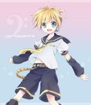  aqua_eyes bad_id bad_pixiv_id belt blonde_hair green_eyes headphones kagamine_len konayama_kata male_focus navel open_mouth solo vocaloid 