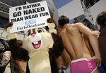  fursuit human irony lagomorph male peta photo protest rabbit real underwear 