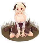  blonde_hair breasts canine dog dog_ears doggirl female hair mammal plain_background red_eyes solo tail unknown_artist white_background 