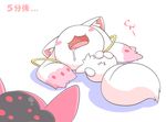  charlotte_(madoka_magica) drooling kyubey mahou_shoujo_madoka_magica nettsuu no_humans saliva simple_background sleeping translated 