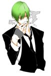  bad_id bad_pixiv_id blazblue cigarette fingerless_gloves formal gloves green_hair hazama kazuomi_(tukima) male_focus necktie one_eye_closed smoking solo suit white_background yellow_eyes 