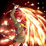  fire long_hair red_eyes red_hair retishia school_uniform shakugan_no_shana shana solo sword weapon 