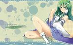  detached_sleeves dot_r frog green_eyes green_hair hair_ornament highres kochiya_sanae long_hair solo touhou wallpaper 