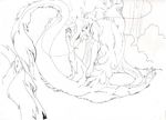  black_and_white breasts dragon dragon_tail female monochrome multi_breast paws pussy scalie shebeast tail whiskers work_in_progress 