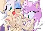  amy_rose bat big_breasts blue_eyes breast_fondling breasts female fondling from_behind green_eyes hair hedgehog lesbian mobian nude pink pink_hair rouge_the_bat short_hair sonic_(series) standing t03nemesis tail white white_hair wings 