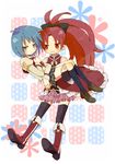  :3 bad_id bad_pixiv_id blue_eyes blue_hair bow carrying hair_bow jewelry magical_girl mahou_shoujo_madoka_magica miki_sayaka multiple_girls pendant plaid plaid_skirt poko_(memo) ponytail princess_carry red_eyes red_hair sakura_kyouko school_uniform short_hair skirt thighhighs yuri zettai_ryouiki 