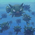  fish gen_2_pokemon looking_at_viewer mijinko_(barabadge) no_humans pokemon pokemon_(creature) puffer_fish qwilfish shiny_pokemon spikes underwater water 