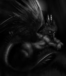  avian beak butt dark dark_theme feathers grass greyscale gryf gryphon looking_at_viewer lying monochrome solo tail talon wings 