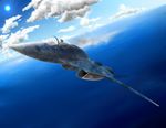  ace_combat aircraft airplane bad_id bad_pixiv_id chocolate_(eu-phoria) cloud day fighter_jet flying jet male_focus military military_vehicle ocean pilot sky solo sun x-02_wyvern 