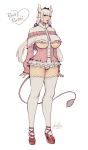  1girl areola_slip areolae breasts devilhs dress full_body high_heels highres horns huge_breasts kanna_kamui kobayashi-san_chi_no_maidragon lips long_hair milf older pink_dress pink_footwear pink_shoes silver_hair solo standing tail thighhighs underboob underwear white_legwear 