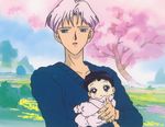  baby bishoujo_senshi_sailor_moon cap father_and_daughter outside tomoe_hotaru tomoe_souichi tree 
