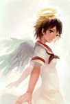  angel angel_wings haibane_renmei halo moyuvvx rakka short_hair short_sleeves solo white wings 