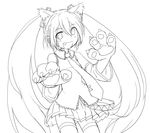  akikan_(watashi_no_sekai) animal_costume animal_ears cat_ears cat_paws detached_sleeves fang gloves greyscale hatsune_miku headset lineart long_hair monochrome necktie open_mouth paw_gloves paws simple_background skirt solo thighhighs twintails very_long_hair vocaloid 