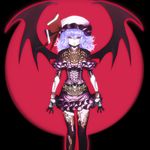  alternate_costume bad_id bad_pixiv_id bat_wings bracelet gloves hat highres jewelry kansou_samehada navel ornate purple_hair red_eyes remilia_scarlet slit_pupils solo tattoo thighhighs touhou wings 