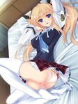  bed blonde_hair copyright_request feet fusataka_shikibu highres school_uniform solo thighhighs twintails white_legwear 