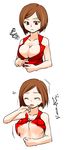  breasts brown_eyes brown_hair cleavage closed_eyes large_breasts meiko open_mouth satou_m solo underboob vocaloid wardrobe_malfunction zipper 