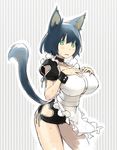  animal_ears blue_hair breast_suppress breasts copyright_request green_eyes heart heart_cutout jiyu2 large_breasts maid open_mouth short_hair solo sweat tail wrist_cuffs 