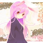  animal_ears bad_id bad_pixiv_id bunny_ears bunny_tail gradient_hair light_smile long_hair looking_at_viewer looking_back multicolored_hair nochita_shin orange_eyes pink_hair red_eyes reisen_udongein_inaba smile solo tail touhou upper_body 