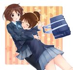  azure_(capriccio) bad_id bad_pixiv_id bag brown_eyes brown_hair closed_eyes hirasawa_ui hirasawa_yui hug k-on! multiple_girls pantyhose school_uniform short_hair siblings sisters 