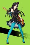  aji_(ajiopen) akiyama_mio aqua_legwear bass_guitar black_hair blue_eyes don't_say_&quot;lazy&quot; dress elbow_gloves fingerless_gloves gloves hat high_heels instrument k-on! legs mini_hat mini_top_hat pantyhose petticoat shoes single_glove smile solo striped top_hat 