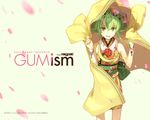  bracelet cherry_blossoms cowboy_shot goggles goggles_on_head green_eyes green_hair gumi hidari_(left_side) japanese_clothes jewelry nail_polish obi sash short_hair smile solo vocaloid wallpaper 