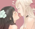  black_hair blonde_hair blush chiwino choker closed_eyes couple face flower french_kiss hair_flower hair_ornament hair_ribbon half_updo heart kiss multiple_girls original profile ribbon saliva tongue yuri 