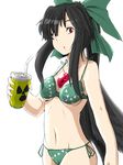  bad_id bad_pixiv_id bikini black_hair bow face green_bow hair_bow highres long_hair nicutoka red_eyes reiuji_utsuho solo swimsuit third_eye touhou wings 