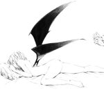  ass back barefoot bat_wings closed_eyes feet greyscale hands lying monochrome nude on_stomach pillow realistic remilia_scarlet short_hair sleeping solo sousou_(sousouworks) touhou wings 