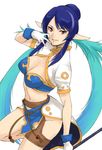  bad_id bad_pixiv_id blue_hair breasts cleavage elf gloves gus_(clarkii) judith large_breasts long_hair midriff pointy_ears red_eyes solo tales_of_(series) tales_of_vesperia 