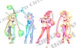  amazons_quartet armpits ball bikini_top bindi bishoujo_senshi_sailor_moon blue_eyes blue_hair blue_legwear blue_leotard bow bracelet breasts cerecere_(sailor_moon) choker cue_stick earrings flower full_body green_eyes green_hair grin hair_bun hair_ornament hair_rings hairpin jewelry junjun_(sailor_moon) leggings leotard light_blue_hair long_hair medium_breasts midriff multi-tied_hair multiple_girls navel necklace pallapalla_(sailor_moon) pants petals pink_eyes pink_flower pink_hair pink_legwear pink_rose ponytail red_eyes red_hair red_legwear rose sandals see-through shoes short_hair skirt smile swimsuit torao_(torakmn) twintails vesves_(sailor_moon) whip white_background wrist_cuffs yellow_bow 