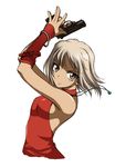  428 armpits arms_up beretta_px4 blonde_hair brown_eyes canaan canaan_(character) dark_skin detached_sleeves gun halterneck handgun jewelry necklace onizuka_takuto pistol solo trigger_discipline weapon 