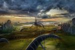  building city cloud grass landscape mountain pipes repi987 river scenery science_fiction scifi sky stallion_(ioioioi2) tentacle water 